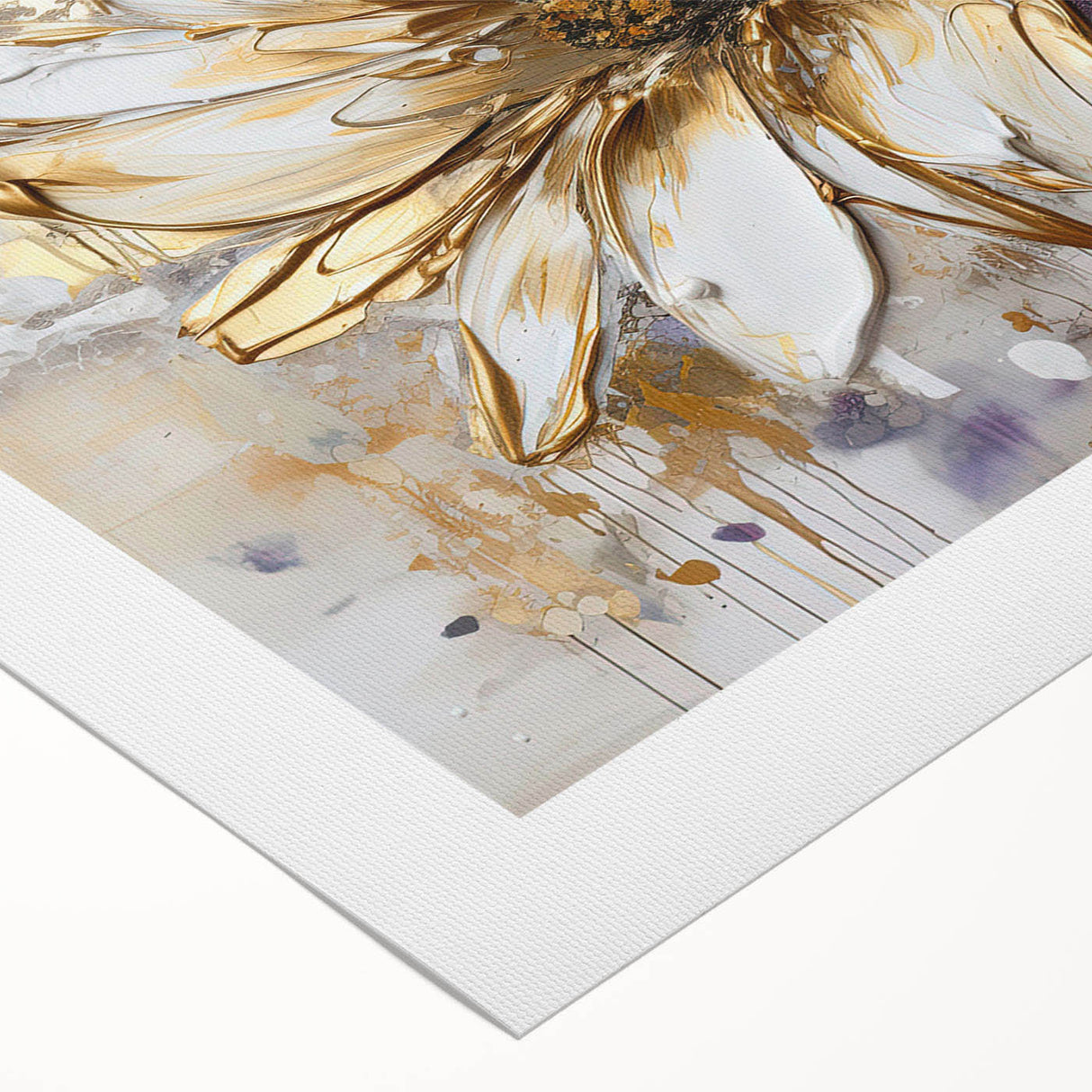 Abstract floral wall art design on rolled canvas, showcasing vibrant colors and dynamic shapes, ideal for modern home decor and framing.