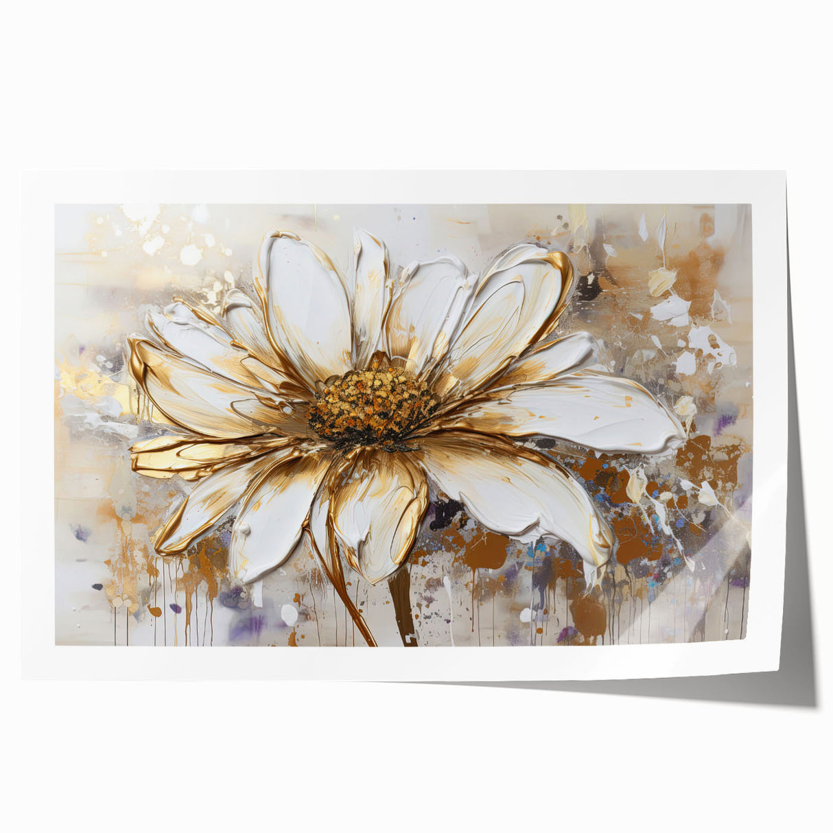 Vibrant abstract floral wall art print showcasing colorful blossoms and dynamic brush strokes, perfect for modern home decor and interior design.