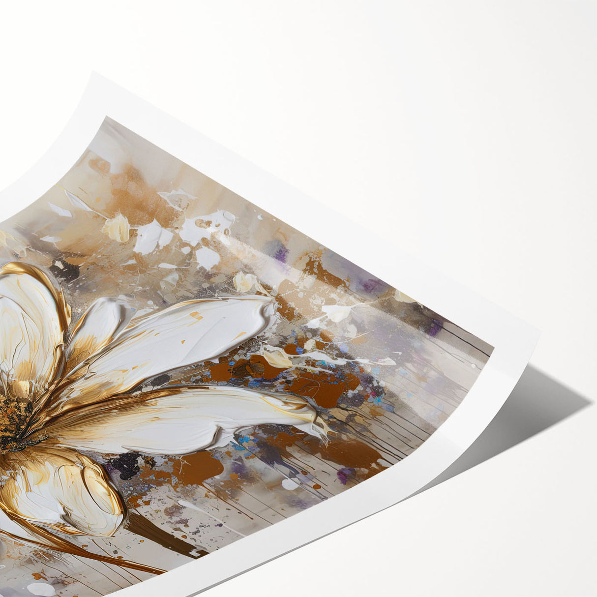 Abstract floral design wall art print featuring vibrant colors and intricate patterns, rolled and ready for easy framing and display.
