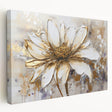 Abstract floral design wall art on stretched canvas, showcasing vibrant colors and textured brush strokes in a modern side view.