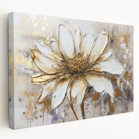 Abstract floral design wall art on stretched canvas, showcasing vibrant colors and textured brush strokes in a modern side view.