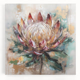 Abstract floral wall art design on stretched canvas, showcasing vibrant colors and intricate patterns, perfect for modern home decor.