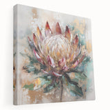 Stretched canvas wall art showcasing a vibrant abstract floral design in colorful hues, ideal for modern home decor and interior styling.