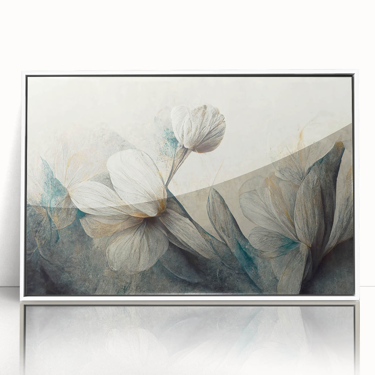 Framed abstract floral wall art with vibrant colors and elegant design, showcasing a modern aesthetic perfect for home decor.