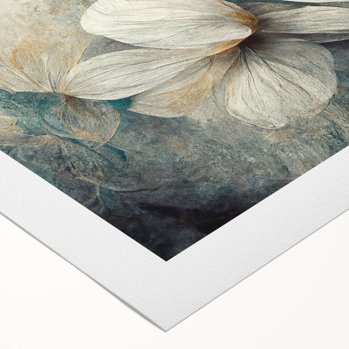 Abstract floral wall art design on rolled canvas, showcasing vibrant colors and intricate patterns, perfect for modern home decor.