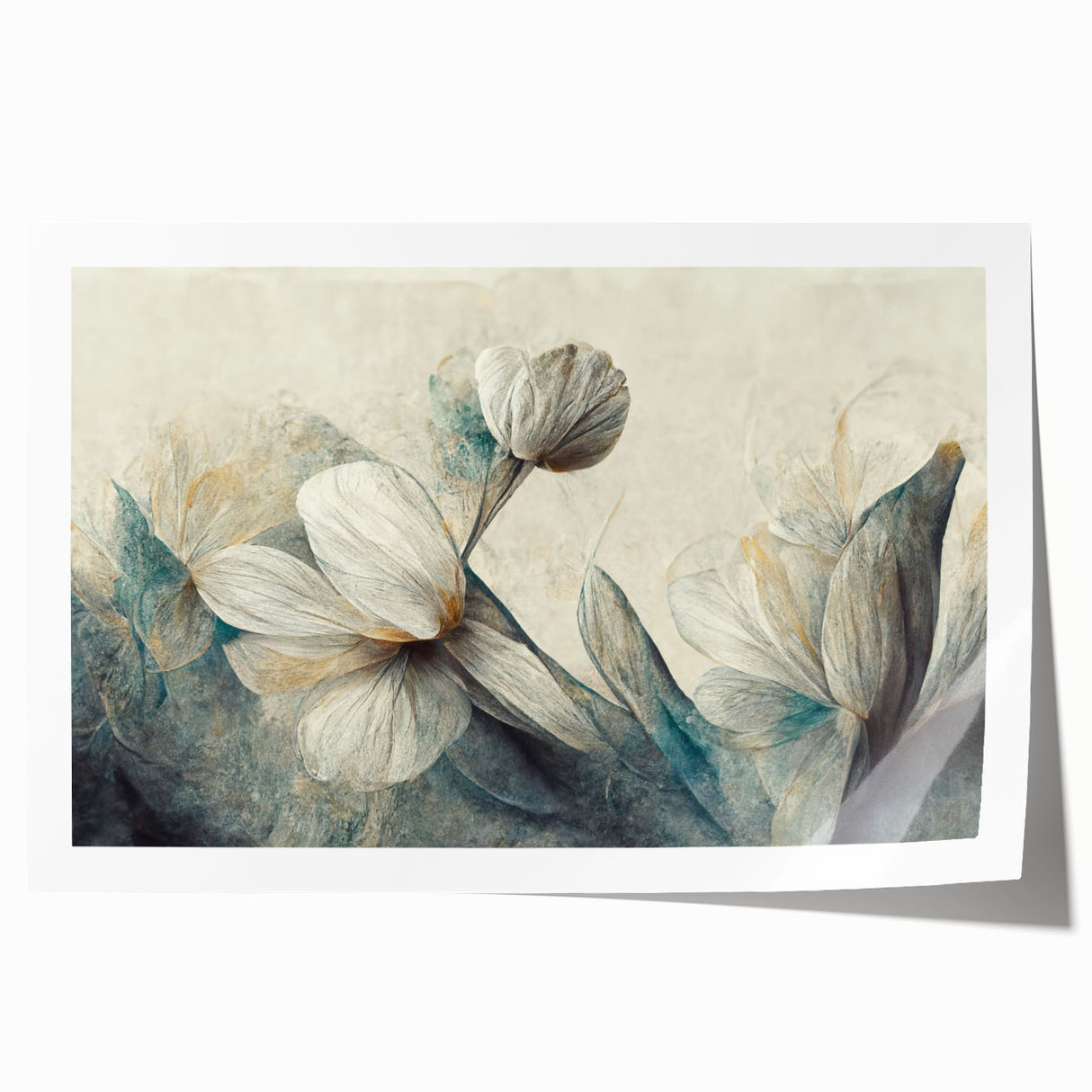 Colorful abstract floral wall art print showcasing vibrant hues of blue, pink, and green, perfect for modern home decor.