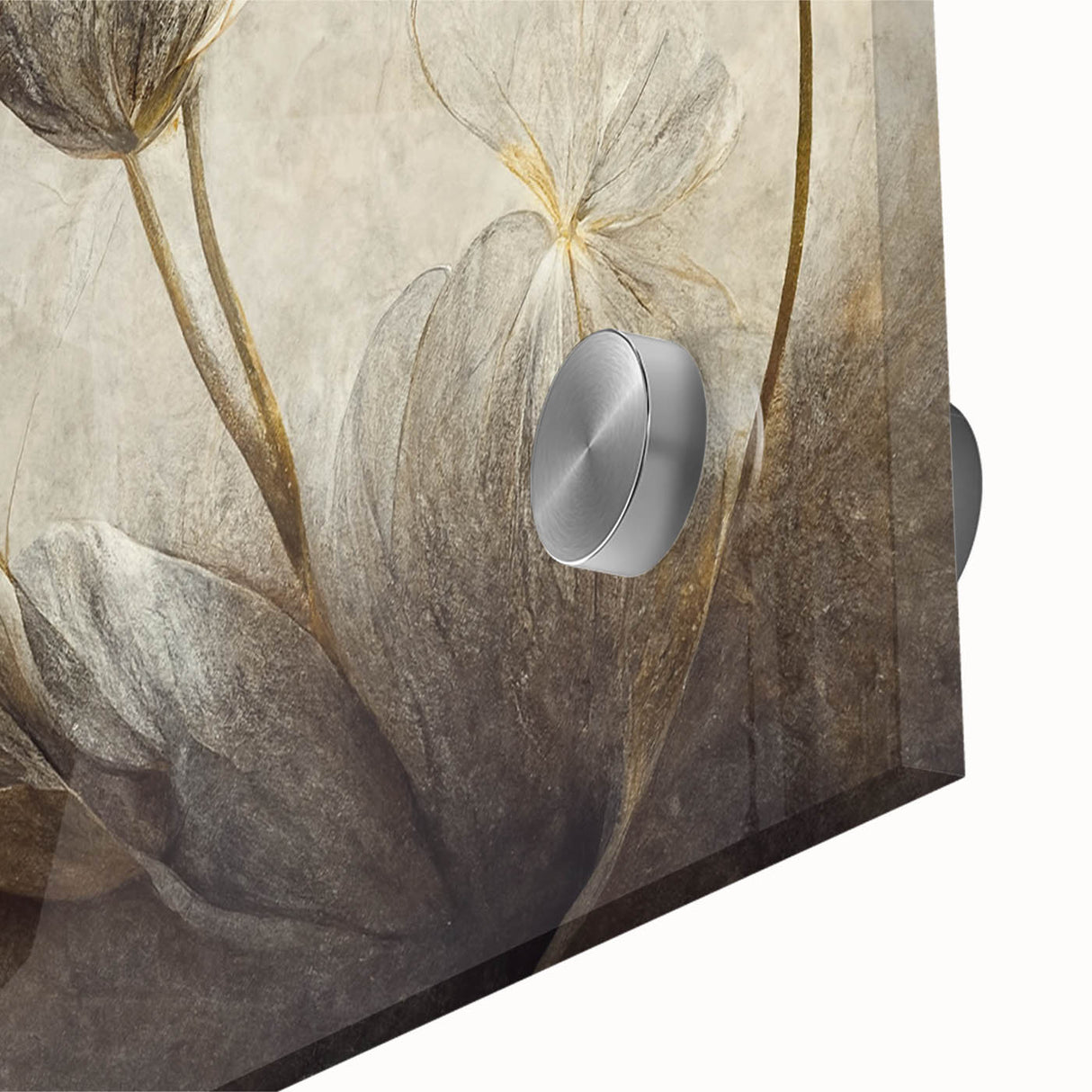 Close-up of an abstract floral wall art design on acrylic glass, showcasing vibrant colors and intricate patterns, perfect for modern decor.