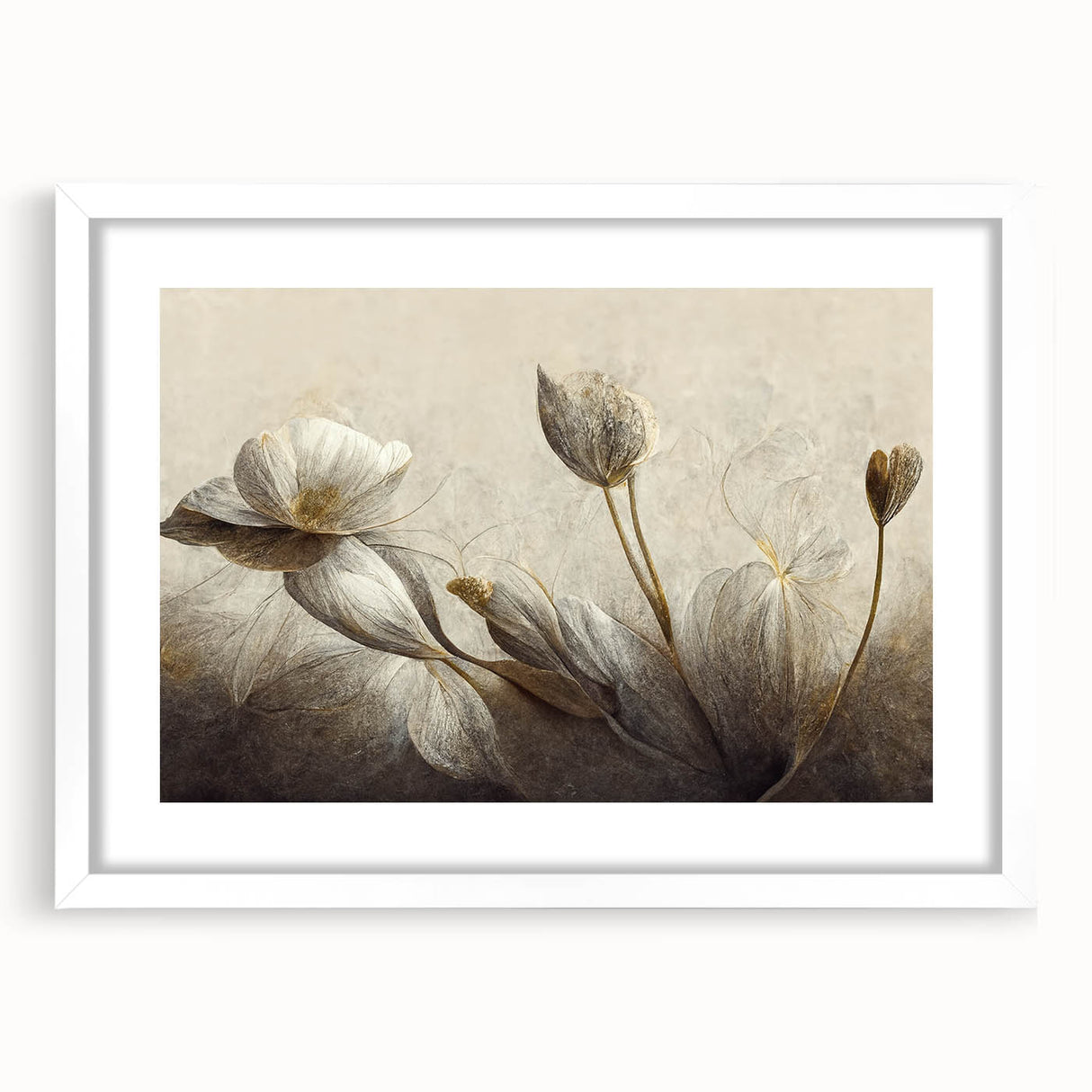 Framed abstract floral wall art collection showcasing vibrant colors and intricate designs, set in a sleek white mat for a modern aesthetic.