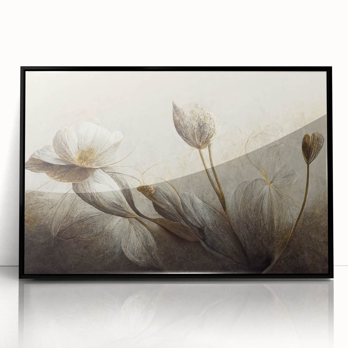 Framed abstract floral wall art collection in black frame, showcasing vibrant colors and intricate designs, perfect for modern decor.