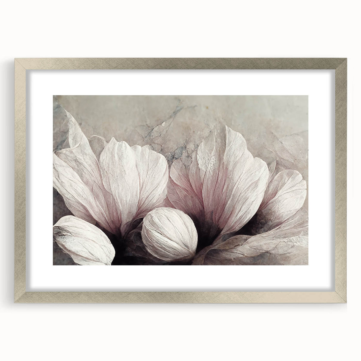 Framed abstract floral wall art design in silver, featuring vibrant colors and intricate patterns, perfect for modern home decor.