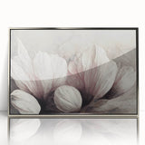 Framed abstract floral wall art in silver acrylic showcasing vibrant colors and delicate patterns, ideal for modern home decor.