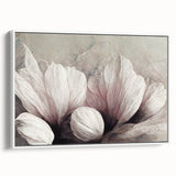 Framed abstract floral wall art design showcasing vibrant colors and intricate patterns, set against a white frame for elegant decor.