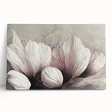 Abstract floral wall art design on stretched canvas, showcasing vibrant colors and fluid shapes, perfect for modern home decor.