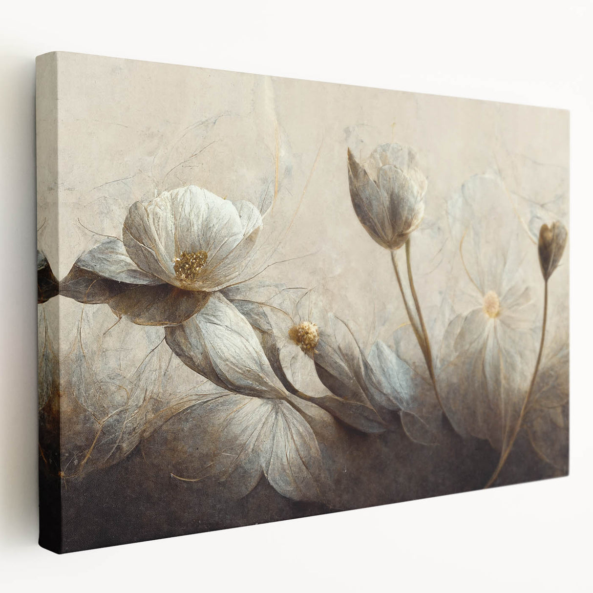 Abstract floral design wall art on stretched canvas, showcasing vibrant colors and intricate patterns, perfect for modern home decor.