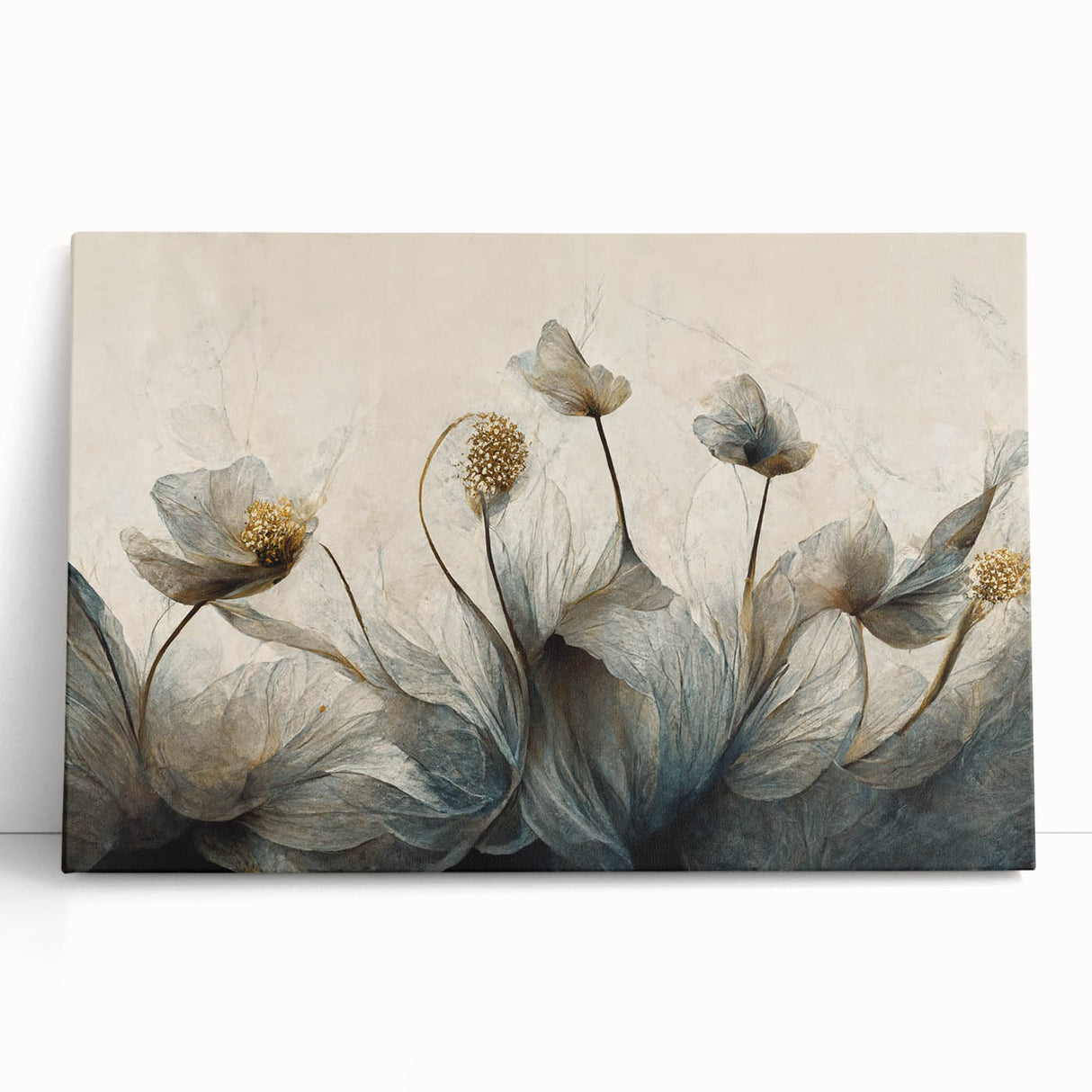 Abstract floral wall art design on stretched canvas, showcasing vibrant colors and intricate patterns, ideal for modern home decor.