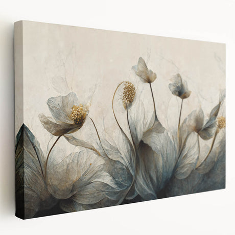 Stretched canvas wall art showcasing an elegant abstract floral design in vibrant colors, perfect for modern home decor and enhancing interiors.
