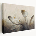 Abstract floral wall art design on stretched canvas, showcasing vibrant colors and fluid shapes, perfect for modern home decor and artistic flair.