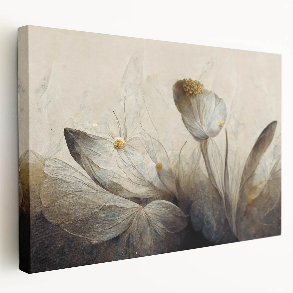 Abstract floral wall art design on stretched canvas, showcasing vibrant colors and fluid shapes, perfect for modern home decor and artistic flair.