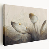 Abstract floral wall art design on stretched canvas, showcasing vibrant colors and fluid shapes, perfect for modern home decor and artistic flair.