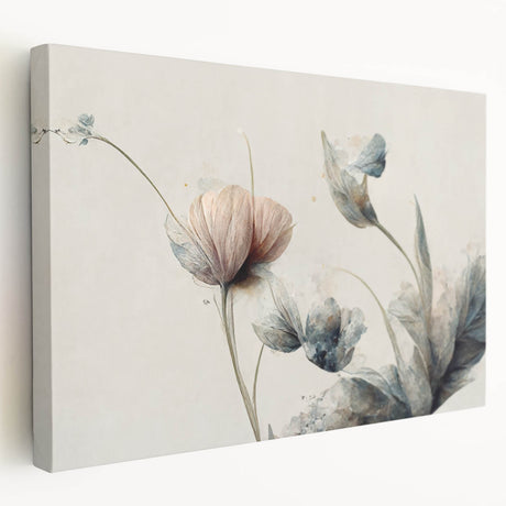 Stretched canvas wall art showcasing an abstract floral design in vibrant colors, perfect for modern home decor, side view highlights depth.