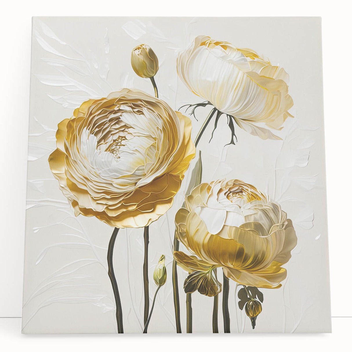 Colorful abstract floral wall art collection on stretched canvas, featuring vibrant hues of pink, blue, and green, perfect for modern decor.