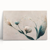 Abstract floral wall art design on stretched canvas, featuring vibrant colors and dynamic shapes, perfect for modern home decor.