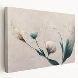 Abstract floral wall art canvas featuring vibrant colors and intricate designs, elegantly stretched for display, ideal for modern home decor.