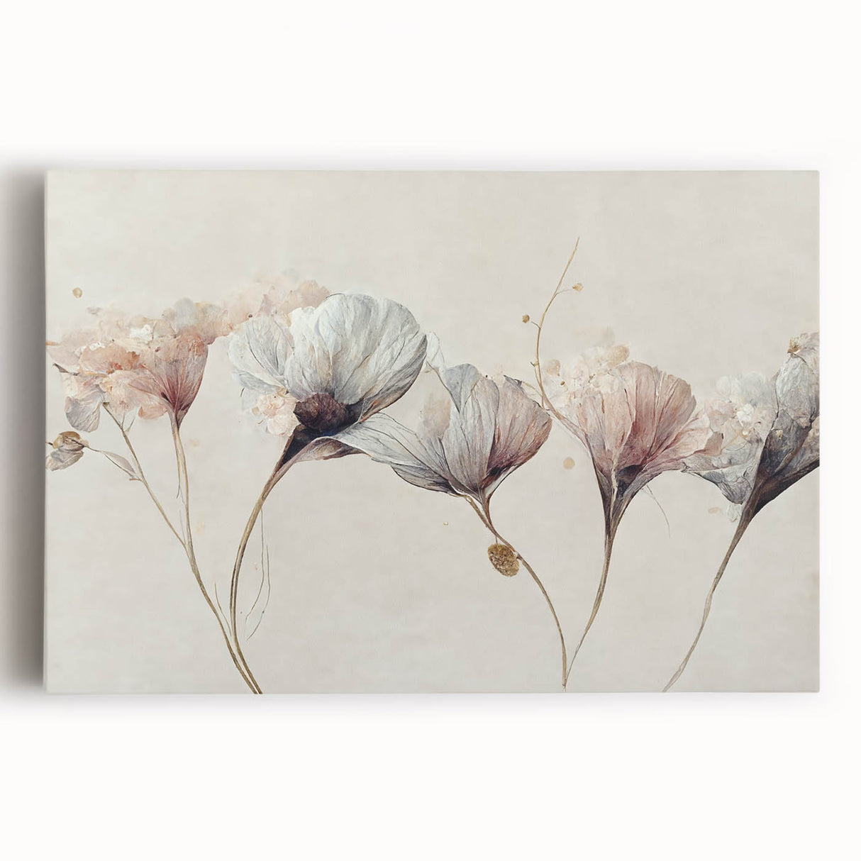 Vibrant abstract floral wall art on stretched canvas, showcasing colorful blooms and modern design, ideal for enhancing contemporary decor.