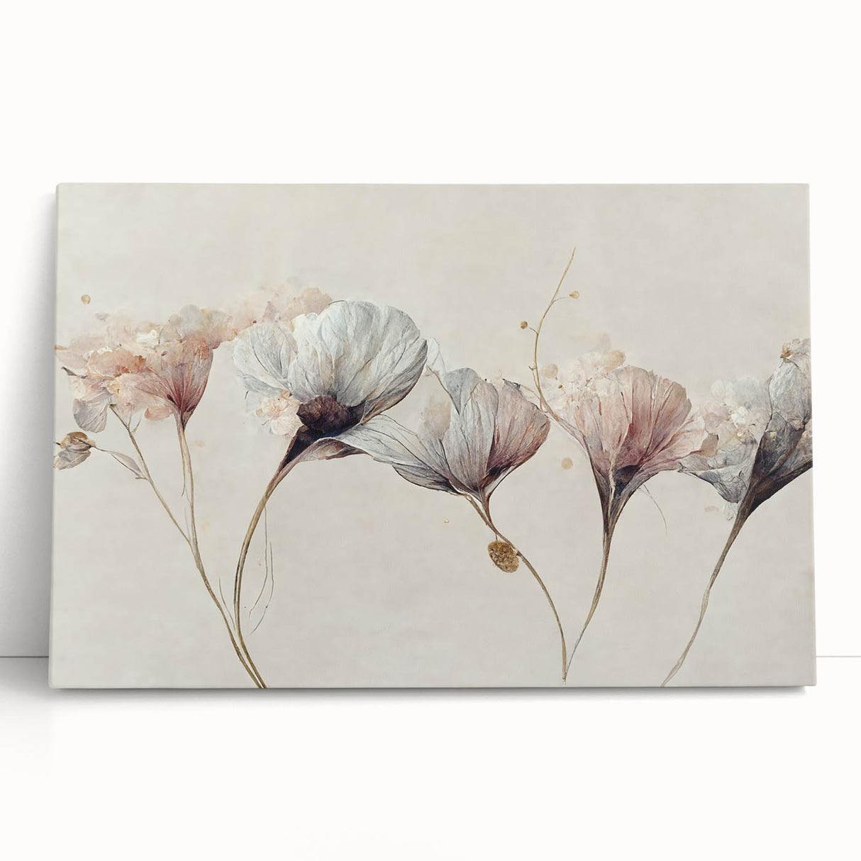 Abstract floral wall art design on stretched canvas, showcasing vibrant colors and intricate patterns, ideal for modern home decor.