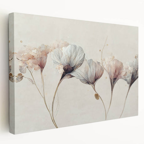 Abstract floral wall art canvas print showcasing vibrant colors and intricate designs, elegantly stretched for a modern decor accent.