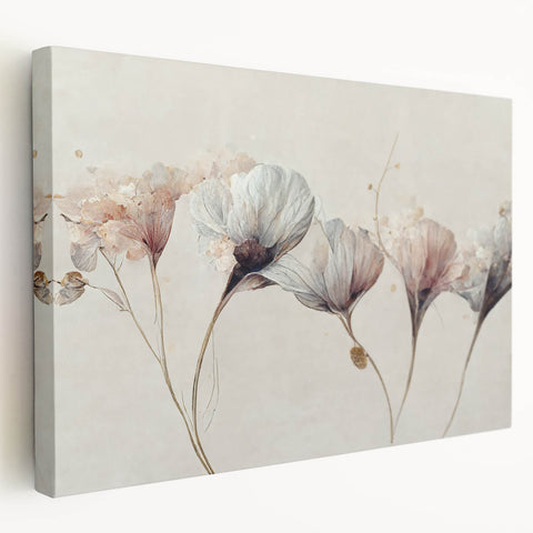 Abstract floral wall art canvas print showcasing vibrant colors and intricate designs, elegantly stretched for a modern decor accent.
