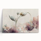 Vibrant abstract floral wall art on stretched canvas, showcasing a colorful design with blues, pinks, and greens, perfect for modern decor.