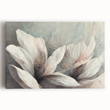 Colorful abstract floral design on stretched canvas wall art showcasing vibrant hues of pink, blue, and green, ideal for modern home decor.