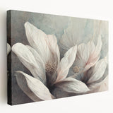 Vibrant abstract floral wall art on stretched canvas, showcasing rich colors and dynamic shapes, perfect for modern home decor.