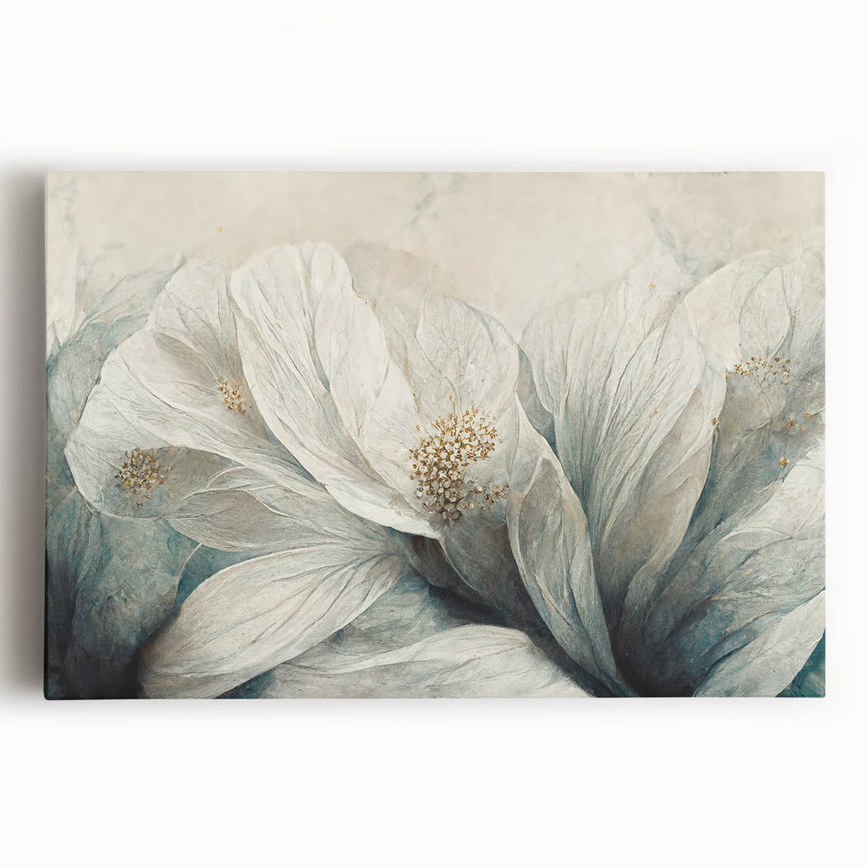 Vibrant abstract floral wall art design on stretched canvas, showcasing bold colors and textured patterns, perfect for modern home decor.