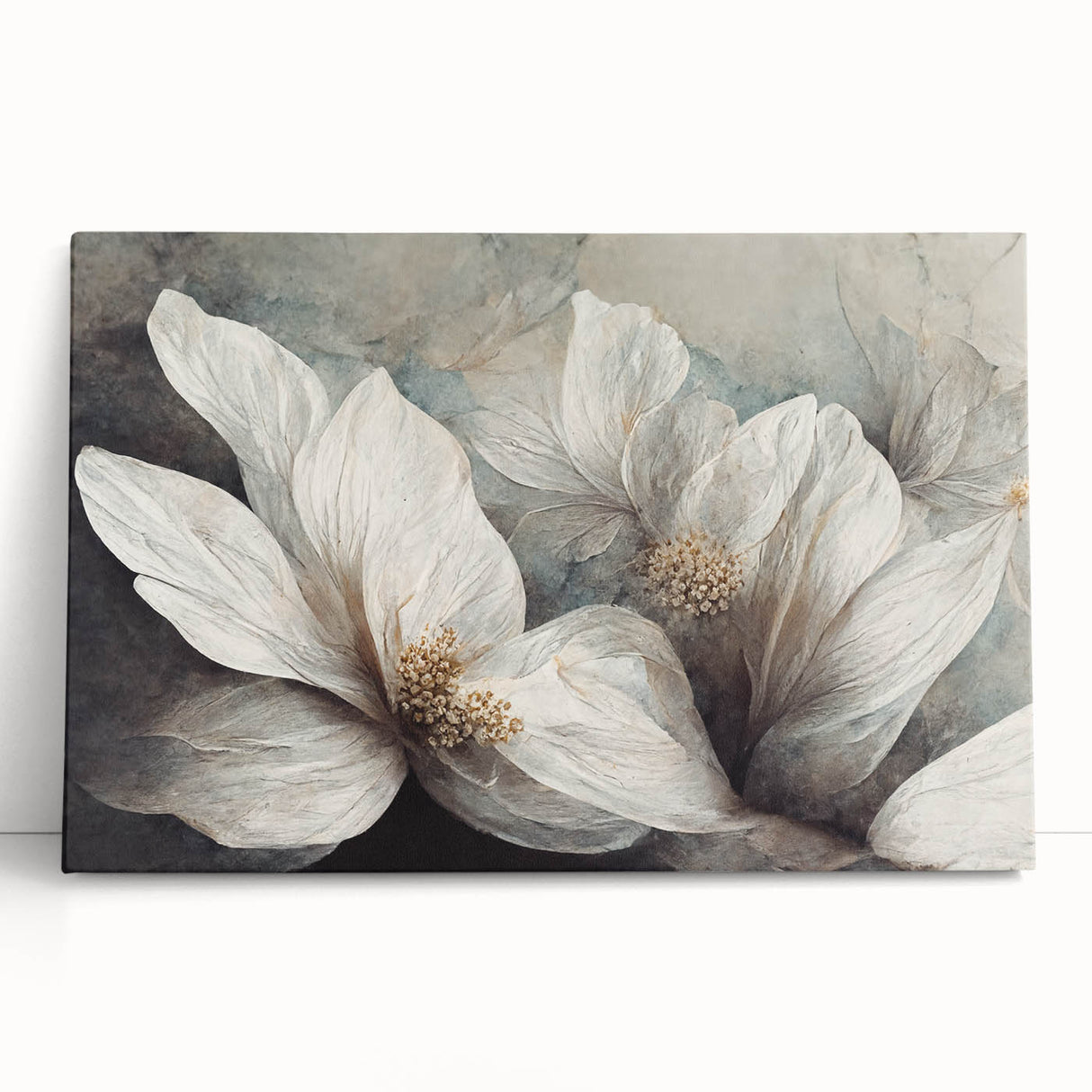 Abstract floral wall art on stretched canvas, showcasing vibrant colors and intricate designs, perfect for modern home decor or office spaces.