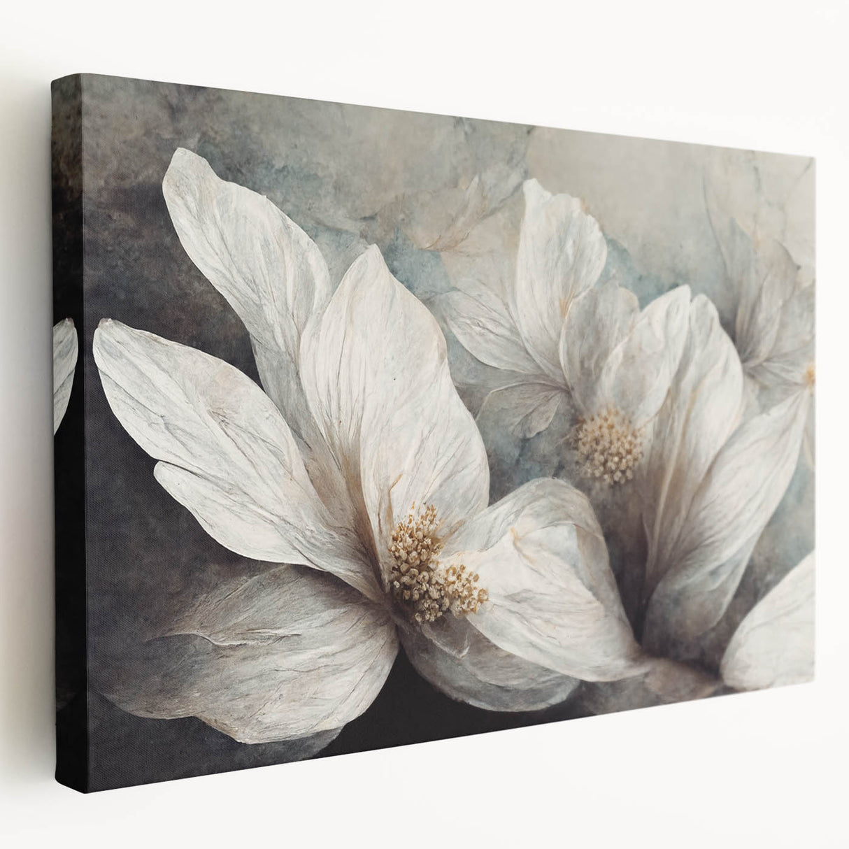 Stretched canvas wall art showcasing an abstract floral design in vibrant colors, ideal for modern home decor and artistic wall displays.