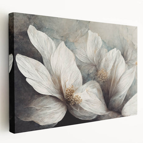 Stretched canvas wall art showcasing an abstract floral design in vibrant colors, ideal for modern home decor and artistic wall displays.