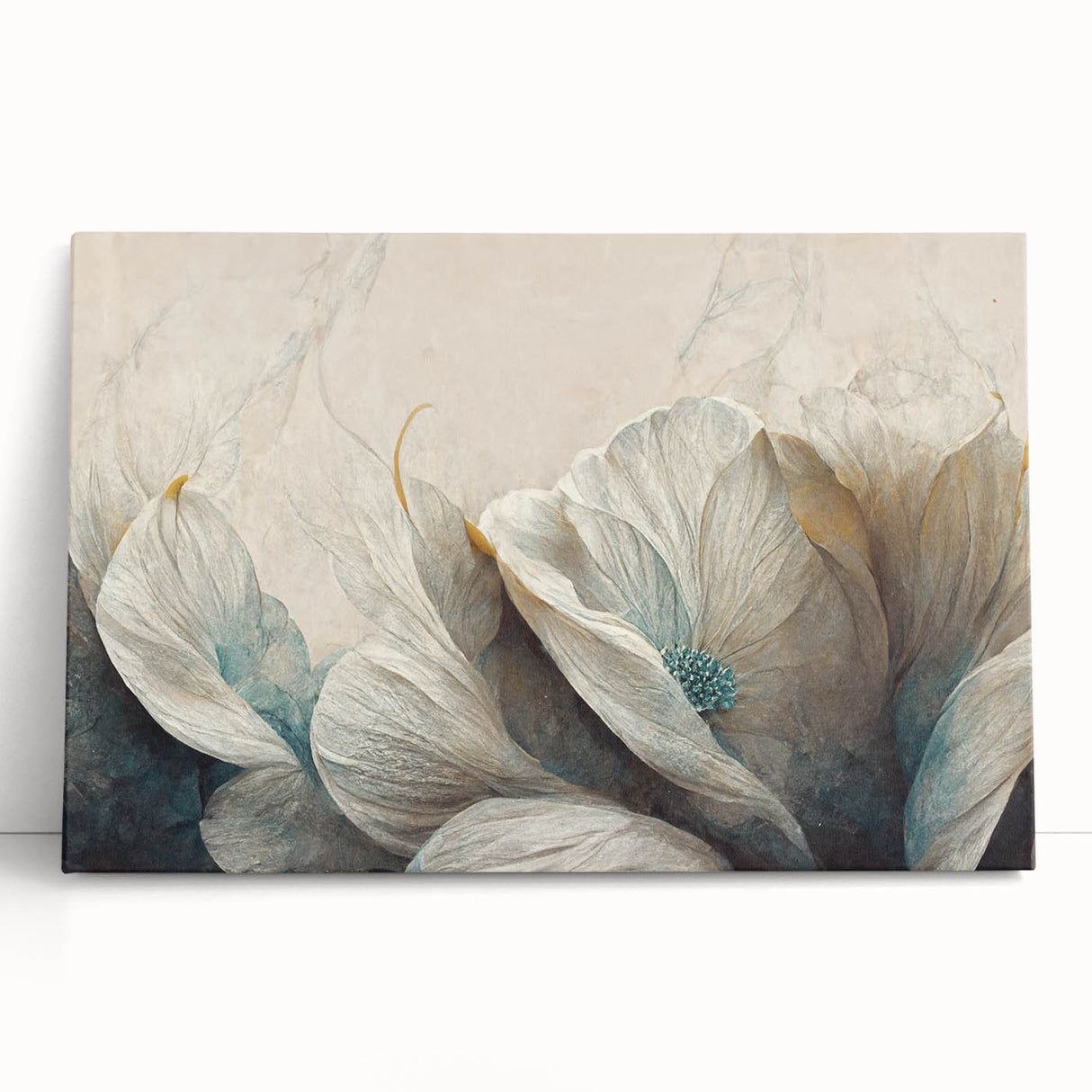 Vibrant abstract floral wall art on stretched canvas, showcasing bold colors and intricate designs, perfect for modern home decor.