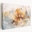 Stretched canvas wall art featuring an abstract floral design in vibrant colors, showcasing a side view that highlights the texture and depth of the artwork. Perfect for modern home decor.