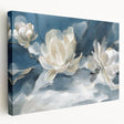 Stretched canvas showcasing an abstract floral design with vibrant colors, perfect for modern home decor, viewed from the side to highlight depth.