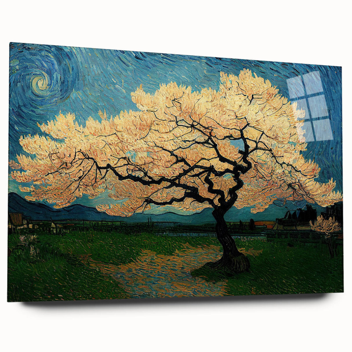 Acrylic glass wall art featuring an abstract floral design in pastel colors, displayed without pins, showcasing vibrant textures and elegant aesthetics.