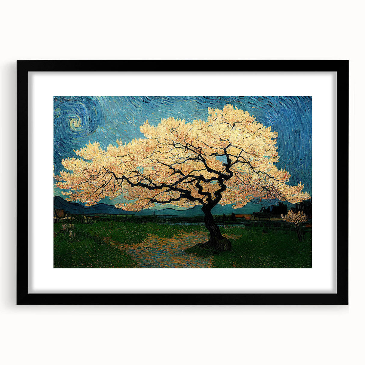 Framed abstract floral wall art collection showcasing colorful blossoms in a modern design, set in a sleek black frame with matting.
