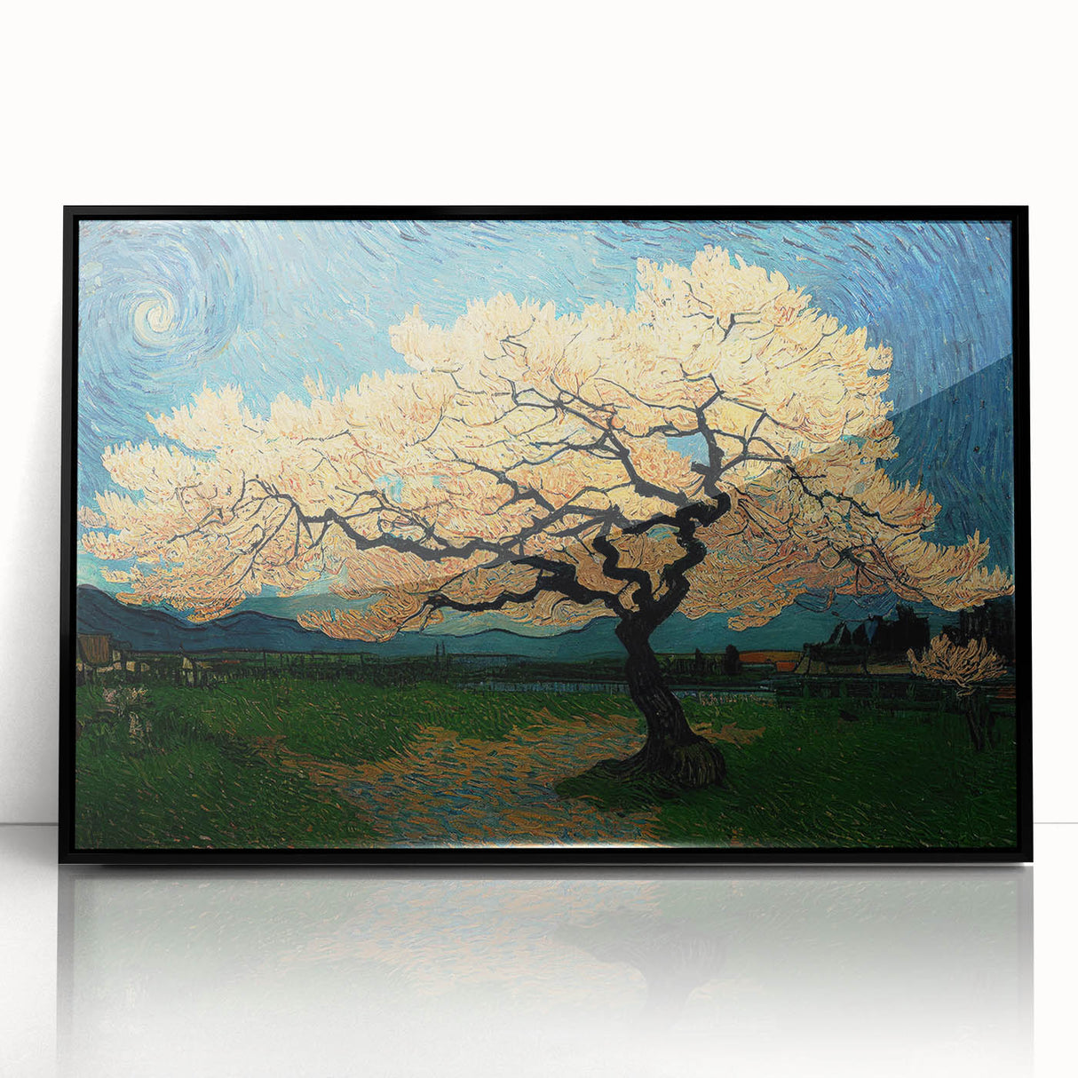 Framed abstract floral wall art collection showcasing vibrant colors and modern design, set against a sleek black frame for contemporary decor.