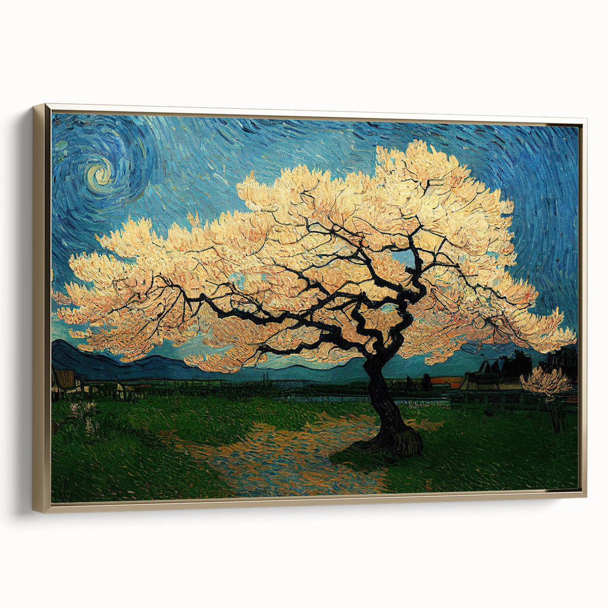 Framed abstract floral wall art piece with gold accents, showcasing vibrant colors and intricate designs, perfect for modern decor.