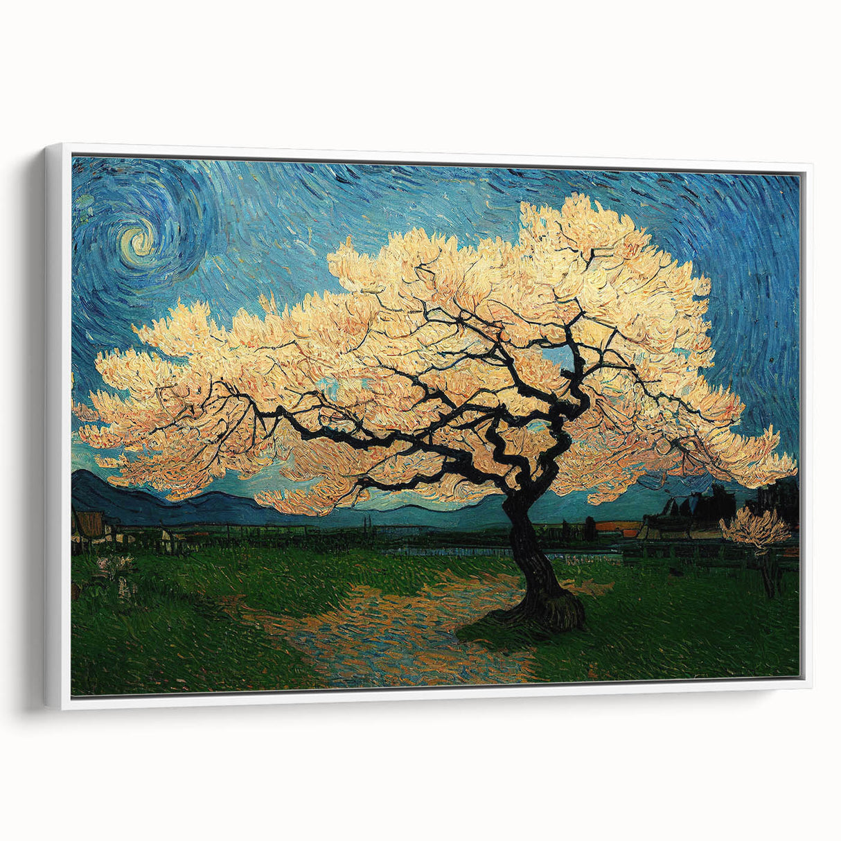 Framed canvas wall art showcasing an abstract floral design in vibrant colors, set against a white background, viewed from the side.