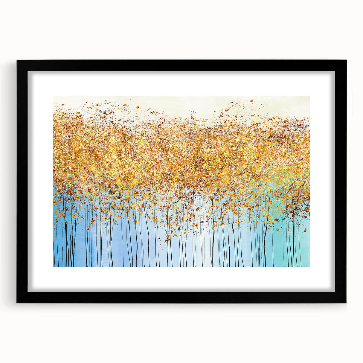 Framed abstract floral wall art design in a black frame with matting, showcasing soft pastel colors and elegant botanical patterns.