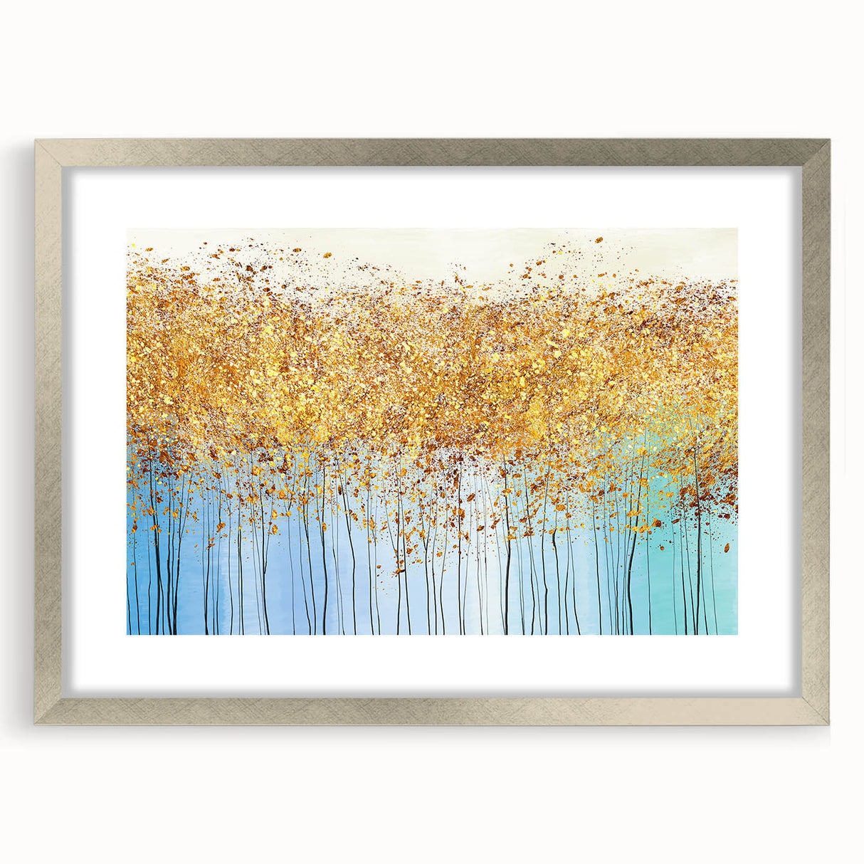 Framed abstract floral wall art design in silver mat, showcasing vibrant colors and intricate details, perfect for modern decor.