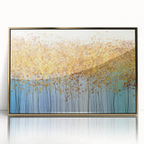 Framed wall art featuring an abstract floral design in vibrant colors with a gold-acrylic front, ideal for modern home decor.