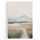 Vibrant abstract landscape wall art on stretched canvas, showcasing a blend of blue, green, and gold colors, perfect for modern decor.